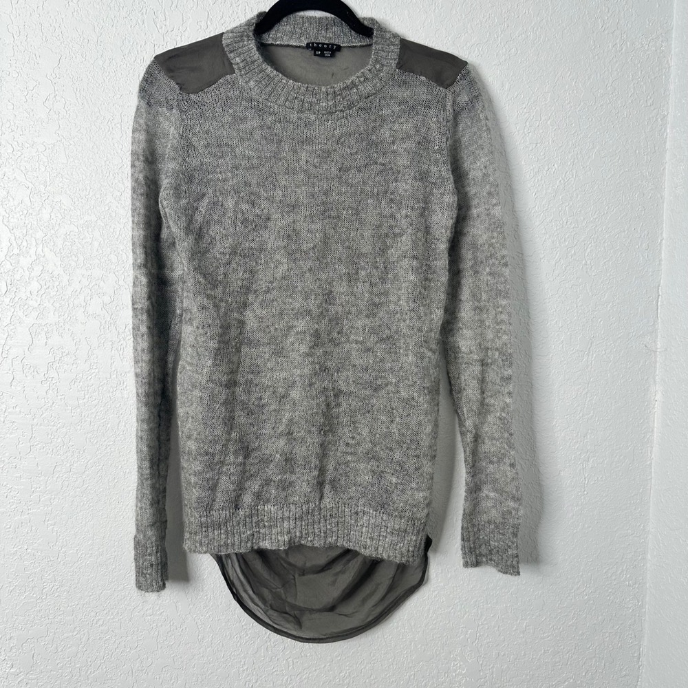Theory Josette Knit Sweater S/P Gray silk  Wool Pullover Top Long Sleeve Relaxed